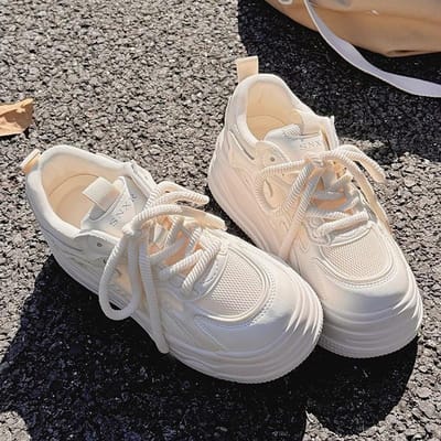 Kleine Witte Schoenen Dames Nieuwe Zomer Mesh Schoenen Ademend Mesh Dikke Zool met Rok Schoenen Sport- en Vrijetijdsschoenen 40 white