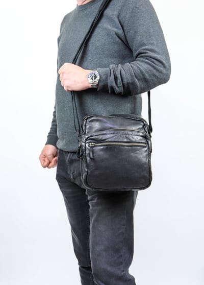 Bear Design Cow Lavato Edwin - Leren Schoudertas / Crossbodytas - Zwart