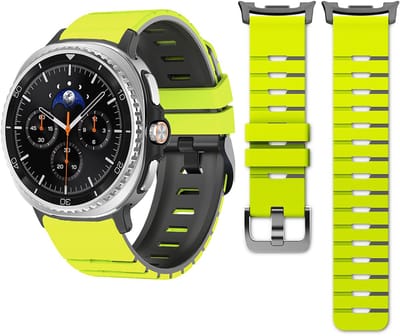 Stravo Siliconen Horlogebandje met Piano-Key Look – Geschikt voor Samsung Galaxy Watch 9 (40/44mm) / Watch 8 (40/44mm) / 8 Classic (46mm) – Tweekleurig Sportief Design Smartwatch Bandje – Geel/zwart