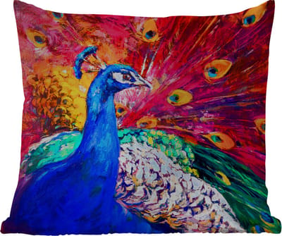 Buitenkussen - Schilderij - Vogel - Pauw - Olieverf - 45x45 cm - Weerbestendig