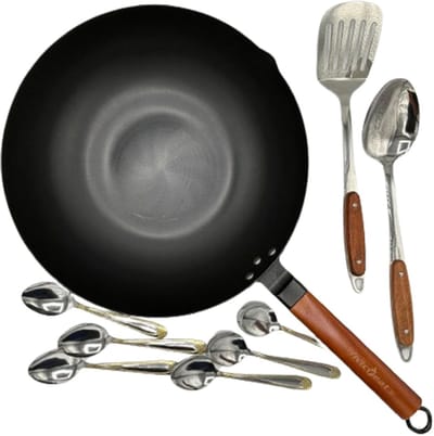 Ronde Bodem Wokpan van Koolstofstaal - 32 cm Chinese Koekenpan voor Roerbakken