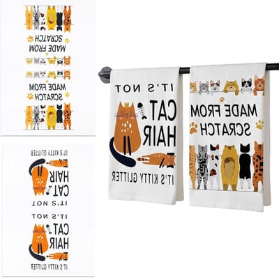 Set van 2 Katten Keukenhanddoeken 45 x 66 cm, Katoenen Theedoeken, Multifunctionele Microvezel Droogdoeken voor Keuken en Huisdieren