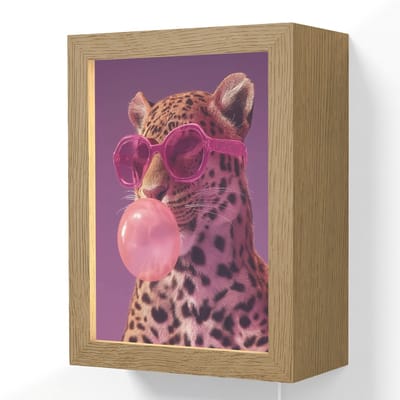 Wandlamp 15x20 cm - Oplaadbaar - Panter - Zonnebril - Kauwgombel - Roze - Wandlampen binnen woonkamer - Slaapkamer lamp met kabel - Decoratieve nachtlamp - Vloerlamp snoer
