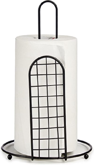 Stijlvolle basic metalen keukenrolhouder zwart 18 x 31 cm