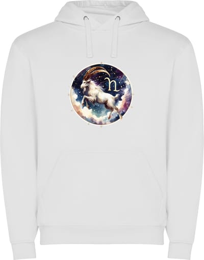 Witte unisex hoodie met “ Kleurrijke Sterrenbeeld Steenbok – Astrologie – Horoscoop – Zodiac Signs “ Print Full Color Color merk Roly maat S
