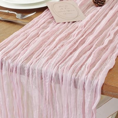 meioro Tafelloper van roze stof, 90 x 180 cm, boho, rustiek, lang en romantisch, tafeldecoratie voor verjaardag, bruiloft, babyshower, verjaardagsfeest