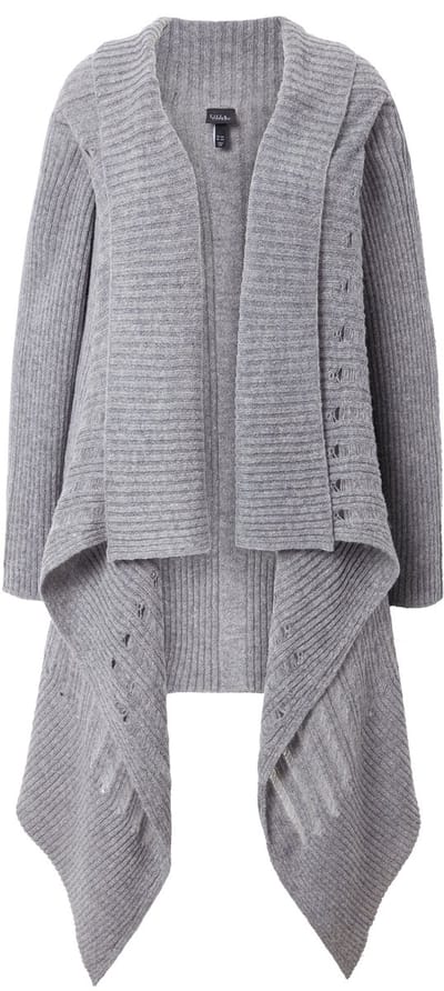 Ulla Popken - Dames - Cardigan puntzoom A-lijn open model lange mouwen - Lichtgrijs melange - Maat 1+