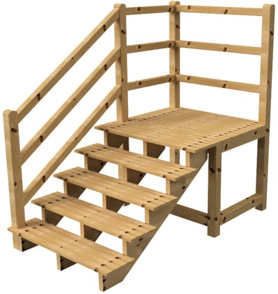 MILANO buitentrap 5 treden H88 cm - bordes L116 x B120 cm - trapleuning links - bordesleuning links en achteraan