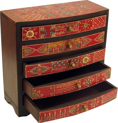 Houten Apothekerskastje - Sieradenkistje Ladekast - Kleine Spullen Opbergen - Handbeschilderd Decoratief - 10 x 25 x 25 cm - Veelkleurig