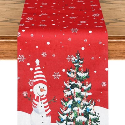 Sneeuwman Tafelkleed voor Kerstmis - Perfecte Tafeldecoratie voor Feestelijke Eettafel, Keuken en Woonkamer, 33 x 183 cm