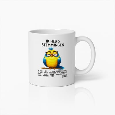 Grappige Uil Stemmingen Mok – Humoristische Koffiebeker met 5 Emoties