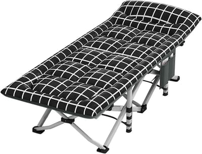 Opvouwbaar Campingbed - Kampeerbed Stoel - Buiten Ontspannen - Verdikt Stalen Frame - 190 x 68 x 40 cm - Zwart