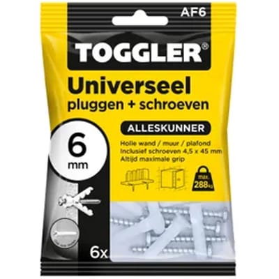 Toggler Universele Plug Af6 Kunststof - Diam. 6 Mm - 6 Stuks