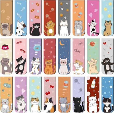 Magnetische boekenleggers - kattenmotief - 48 stuks - 24 ontwerpen - cadeau voor boekenliefhebbers