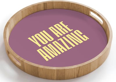 Dienblad rond 40x40 cm - Schootdienblad hout - Tekst - Paars - Amazing - Borrelplank rechthoek - Plateau houten dienbladen