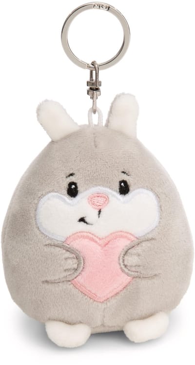 NICI Sleutelhanger Chill Bunny met hart, 8 cm, grijs, pluchen metgezel voor rugzak of tas, knuffelige hanger met metalen ring voor sleutelhanger en sleutelhanger | 61754