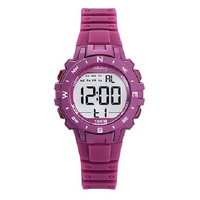 Tekday-654798-Dameshorloge-aubergine-zilverkleurig-10 atm waterdicht-diameter 33 mmt-sporten-zwemmen-hoog draagcomfort