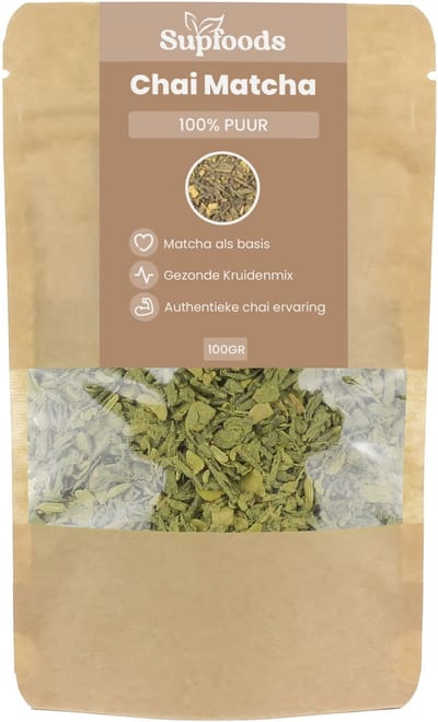 Chai Matcha - 100% Puur - 100gr - Ideaal als Losse Kruidenthee of Chai Latte - Chai Mix met onder andere Matcha, Ceylon Kaneel, Sencha Thee en Gember