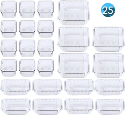 Behave Lade Organizer Bakjes - Uitschuifbaar - Keuken - Kantoor - Make Up - Organizers - Lade Verdeler - Multifuntioneel - Transparant - 25 Stuks