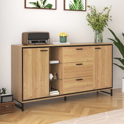 REDOM Dressoir 160x40x85 cm van spaanplaat en metaal, modern design met LED-licht en opbergruimte