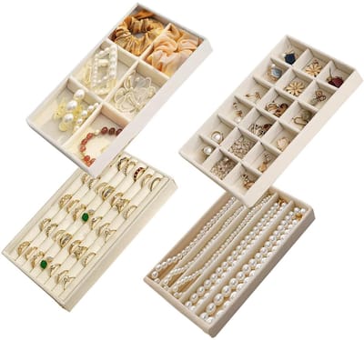 JHUBERS- Sieraden Organizer Set van 4 - Fluwelen Sieradenlade - Sieraden Opbergen - Sieraden Display - Oorbellen/Ringen/Kettingen - Hoogwaardige Kwaliteit - Sieradenopberger