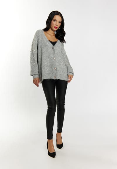 Faina Vest met parels Dames licht grijs melange