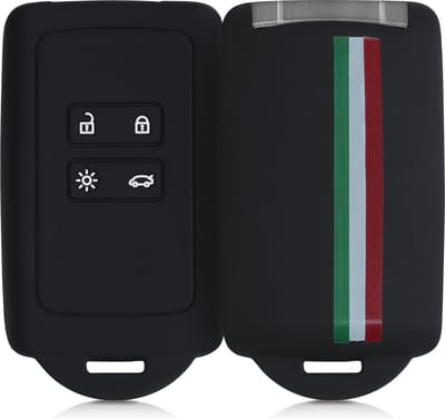 kwmobile autosleutelhoes geschikt voor Renault 4-knops Smartkey autosleutel (alleen Keyless Go) -Siliconenhoes in groen / rood / zwart - Sleutelcover