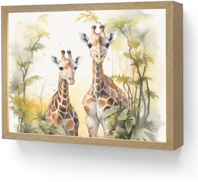 Wandlamp 40x30 cm - Oplaadbaar - Giraffe - Wilde dieren - Natuur - Kinderen - Wandlampen binnen woonkamer - Slaapkamer lamp - Decoratieve nachtlamp - Vloerlamp draadloos