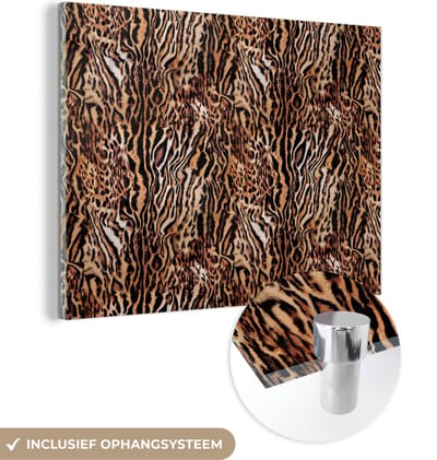 MuchoWow® Glasschilderij 120x90 cm - Schilderij acrylglas - Tijger - Dierenprint - Design - Foto op glas - Schilderijen