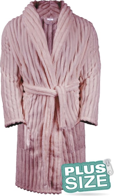 Badjas plus size - ribcord fleece - grote maten badjas - fluweelzacht – Relax Company - luxe badjas dames - blush roze - maat 5XL/6XL