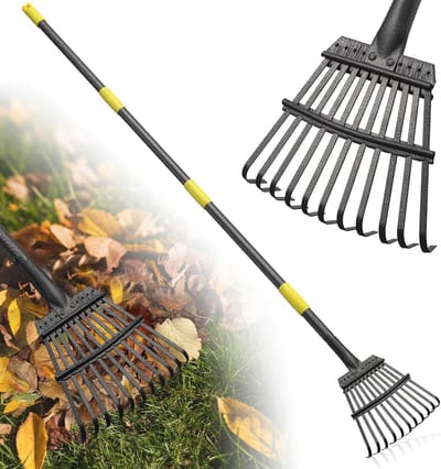 Verstelbare Tuinbladenhark 73 inch met Ergonomische Handgreep en 11 Metalen Tanden voor Bladeren en Tuinonderhoud