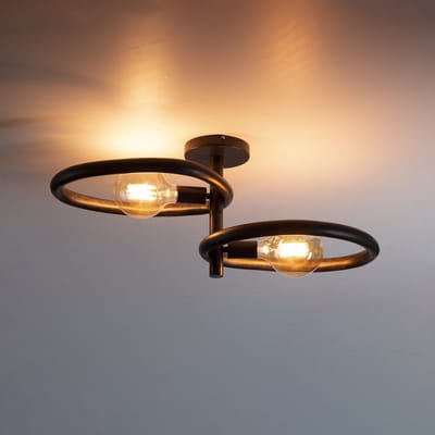 PS-Collection Plafondlamp Pebble - Artic Zwart Metaal - 2-lichts - plafonniere, plafond lamp, plafondlamp industrieel, plafondlampen
