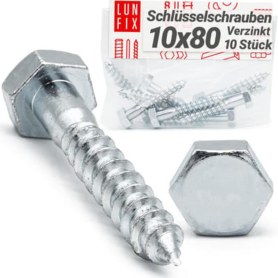 Zeskant Houtschroeven 10x80mm - Verzinkt - DIN571 - Sterke Schroeven voor Houtconstructies