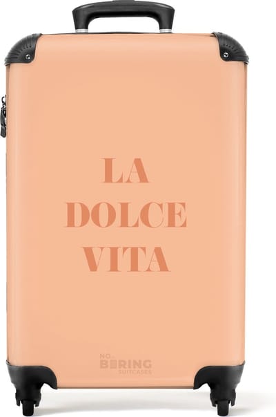 NoBoringSuitcases.com® - Handbagage koffer lichtgewicht - Reiskoffer trolley - De quote 'la dolce vita' in pastel kleuren - Rolkoffer met wieltjes - Past binnen 55x40x20 en 55x35x25