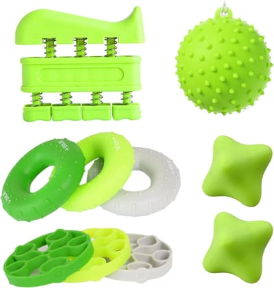 Handtrainer en vingerkrachtversterker set met massagebal en stressbal