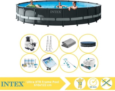 Intex Ultra XTR Frame Zwembad - Opzetzwembad - 610x122 cm - Inclusief Onderhoudspakket, Glasparels, Onderhoudsset en Luxe Zwembad Stofzuiger