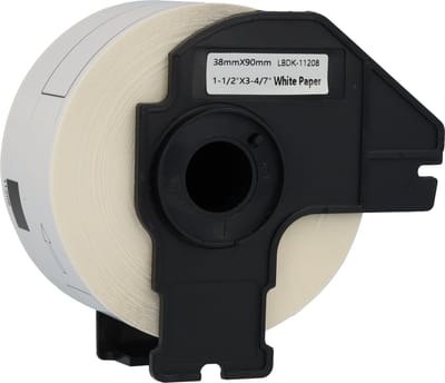 Dappaz - Brother DK-11208 Compatible - Voorgestanst verzendlabel Adreslabel - 38 x 90 mm - 400 labels per rol incl. Houder - Zwart op wit - Geschikt voor Brother Printer QL - 1 stuks - Papier
