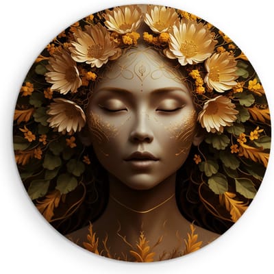 Saammp Muurcirkel Hout - Vrouw met haar van bloemen - abstract - Ø 90 - Wandcirkel - Wanddecoratie Cirkel - Muurdecoratie Woonkamer - Slaapkamer decoratie - Rond Schilderij