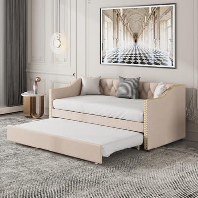 Uitschuifbare Sofa - Slaapbank Multifunctioneel - Ruimtebesparend Wonen - Eenvoudig om te bouwen - 90 x 200 cm - Beige Linnen