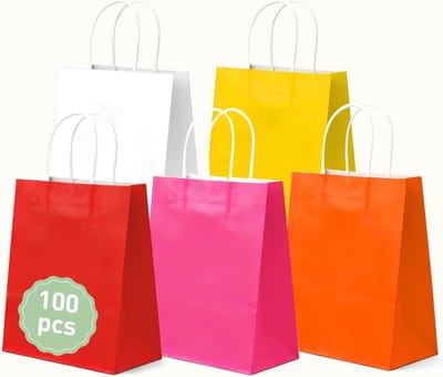 100 Papier Winkelzakken in 5 Verschillende Kleuren - Stevige Kraft Zwarte Papierdraagtassen