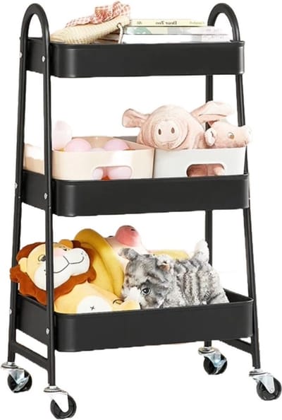 MKSS® Trolley op Wieltjes - Keukentrolley 3 Laags - Serveerwagen Keuken - Zwart
