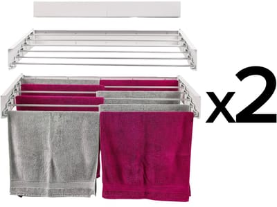 2x Foxydry Hide 101 cm Wit - Droogrek wandmontage - Intrekbare waslijn voor aan de muur - Kleur Wit - 101 x 50 x 13 cm