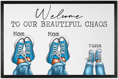 Deurmat met tekst | persoonlijk Gezin | Deurmat Gezin Sneakers | Leuk Cadeau voor een gezin | 70x50cm | Sneakers Lichtblauw