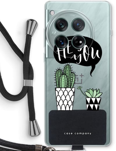 Case Company® - Hoesje met koord geschikt voor OnePlus 12r hoesje met Koord - Hey you cactus - Telefoonhoesje met Zwart Koord - Bescherming aan alle Kanten en Over de Schermrand