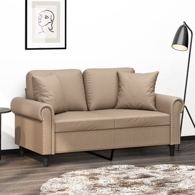 vidaXL - Tweezitsbank - met - sierkussens - 120 - cm - kunstleer - cappuccinokleurig