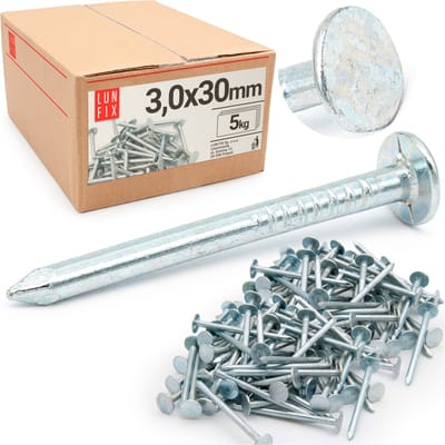 LUN FIX - Dakbedekking spijkers 3 x 30 mm - 5kg (ca. 2250 stuks) - Gegalvaniseerde stalen spijkers - Bouwspijkers