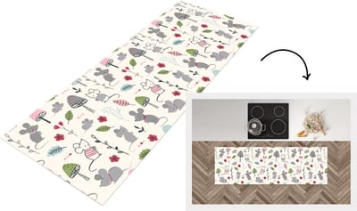 Keukenloper - Loper keuken - Muizen - Patronen - Herfst - Paddenstoel - 150x50 cm - Keukenloper vinyl