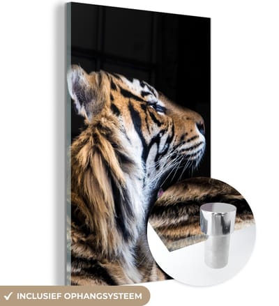 MuchoWow® Glasschilderij 120x180 cm - Schilderij acrylglas - Tijger - Dieren - Portret - Foto op glas - Schilderijen