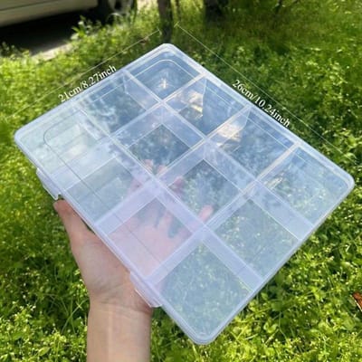 Veelzijdige opbergcontainer met 12 vakken en kaartsleuven, voor geglazuurde kralen en doe-het-zelf-accessoires Transparante sieradenorganizer