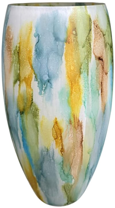 Terroso® - Aurora - Glazen Bloemenvaas – Blauw Groen Marmerlook – 38 cm hoog – Uniek Design – Decoratief en Modern Interieur